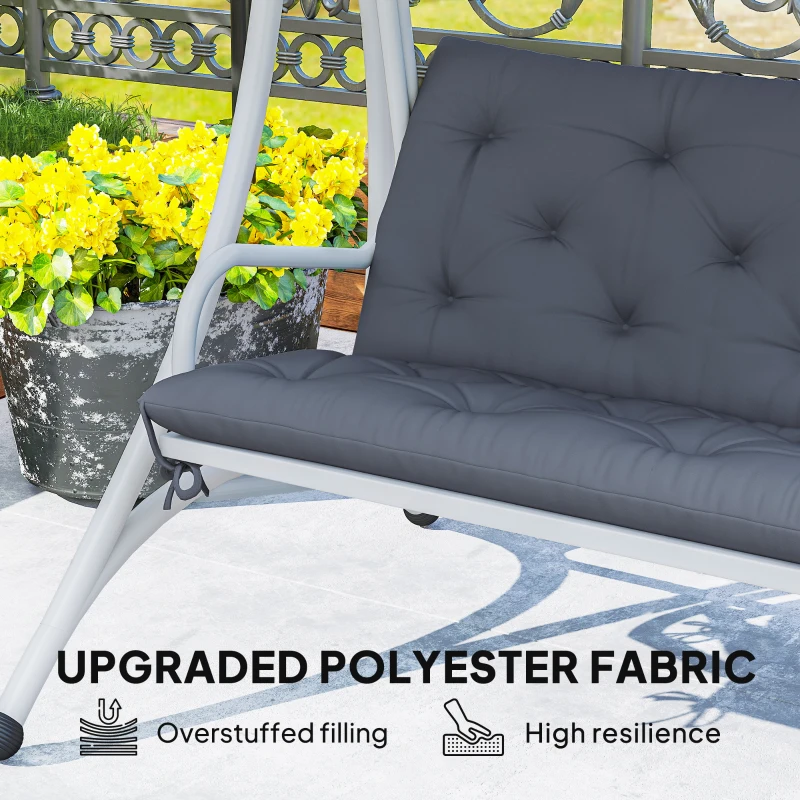 Outsunny Porch Swing Cushion Garden Bench Cushion with Backrest, Non-Slip 2-seater Soft Pad, Swing Chair Mat Replacement for Indoor and Outdoor, 39.4" x 38.6", Dark Grey