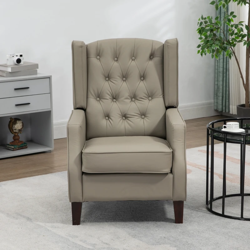 HOMCOM Faux Leather Accent Chair with Thick Padding for Living Room, Bedroom, Home Office, Khaki