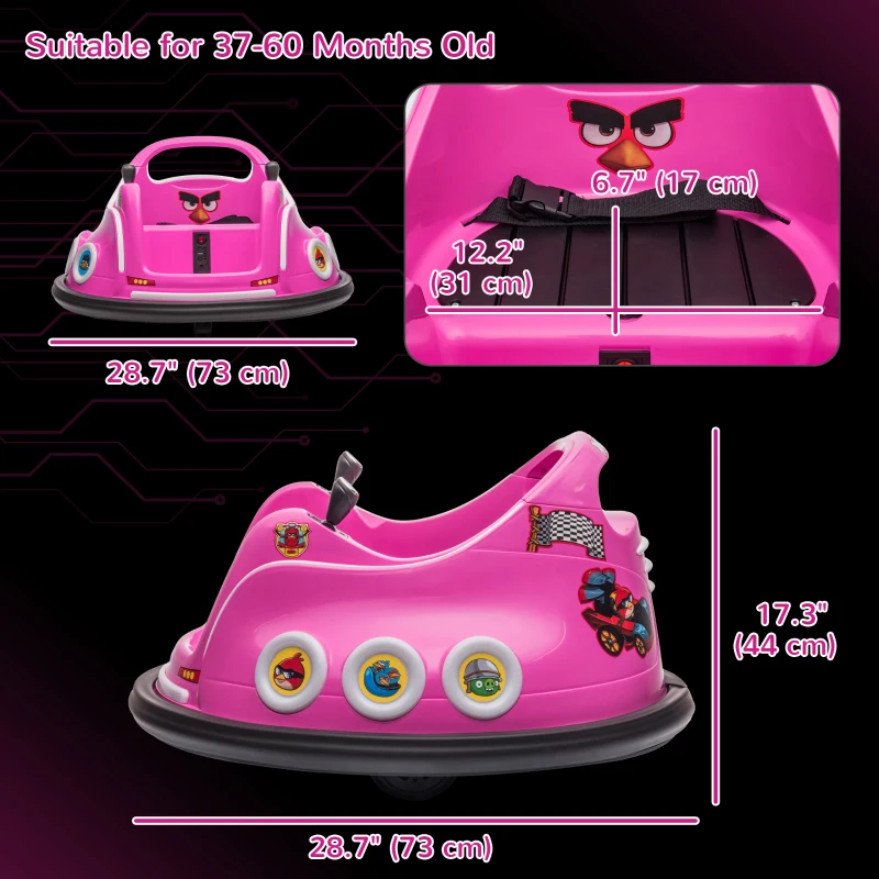Qaba Angry Bird Licensed Electric Ride on Car, 12V Bumper Car for Kids w/ Dual Joysticks, 360 Degree Spin, Pink