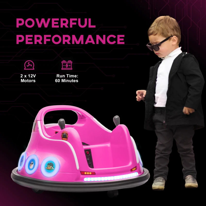 Qaba Angry Bird Licensed Electric Ride on Car, 12V Bumper Car for Kids w/ Dual Joysticks, 360 Degree Spin, Pink