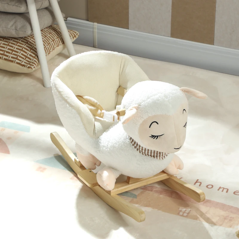 Qaba Baby Rocking Horse, Sheep Rocking Horse with Lullaby Song for Toddlers 18–36 Months, White