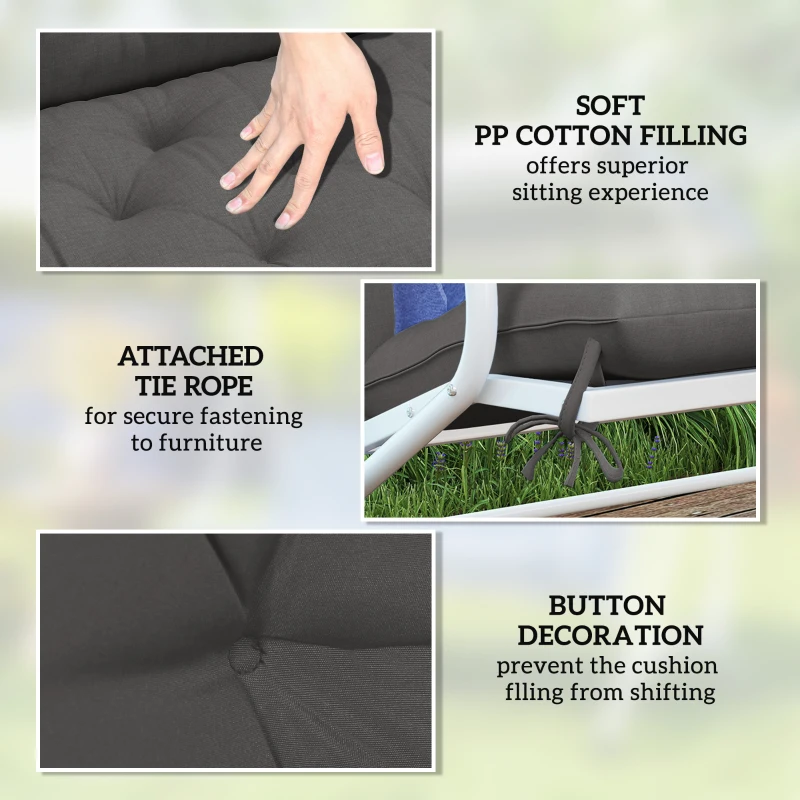 Outsunny 2 Seater Garden Bench Cushion, Soft Thick Outdoor Non-Slip 2 Seater Soft Pad With Backrest for Garden Patio, 47" x 43" x 5", Black