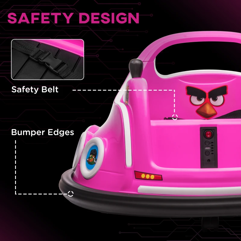 Qaba Angry Bird Licensed Electric Ride on Car, 12V Bumper Car for Kids w/ Dual Joysticks, 360 Degree Spin, Pink