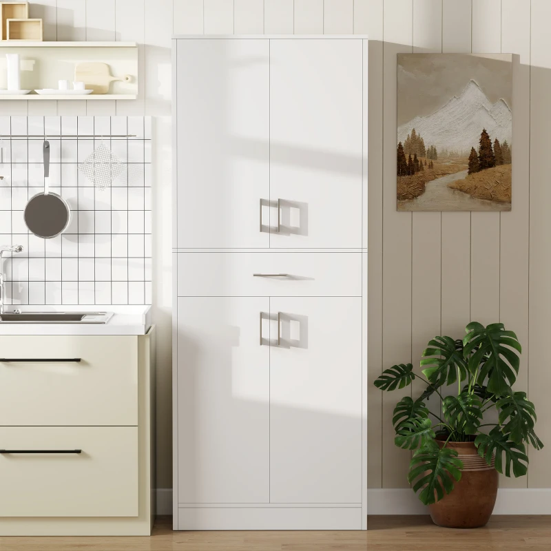 HOMCOM 71" Kitchen Pantry Cabinet with Drawer and Adjustable Shelf, Freestanding Tall Storage Cabinet with 2 Double Door Cupboards, White