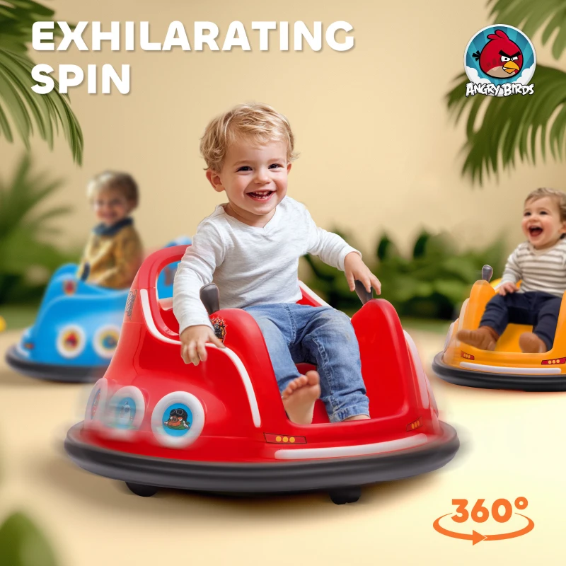 Qaba Angry Bird Licensed Electric Ride on Car, 12V Bumper Car for Kids w/ Dual Joysticks, 360 Degree Spin, Red