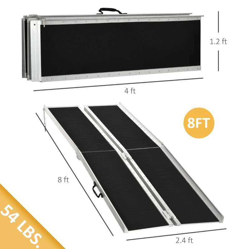 HOMCOM 8' Skidproof Portable Wheelchair Ramp for Home, Steps, Doorways, Carpeted Foldable Handicap Ramp, Threshold Ramp