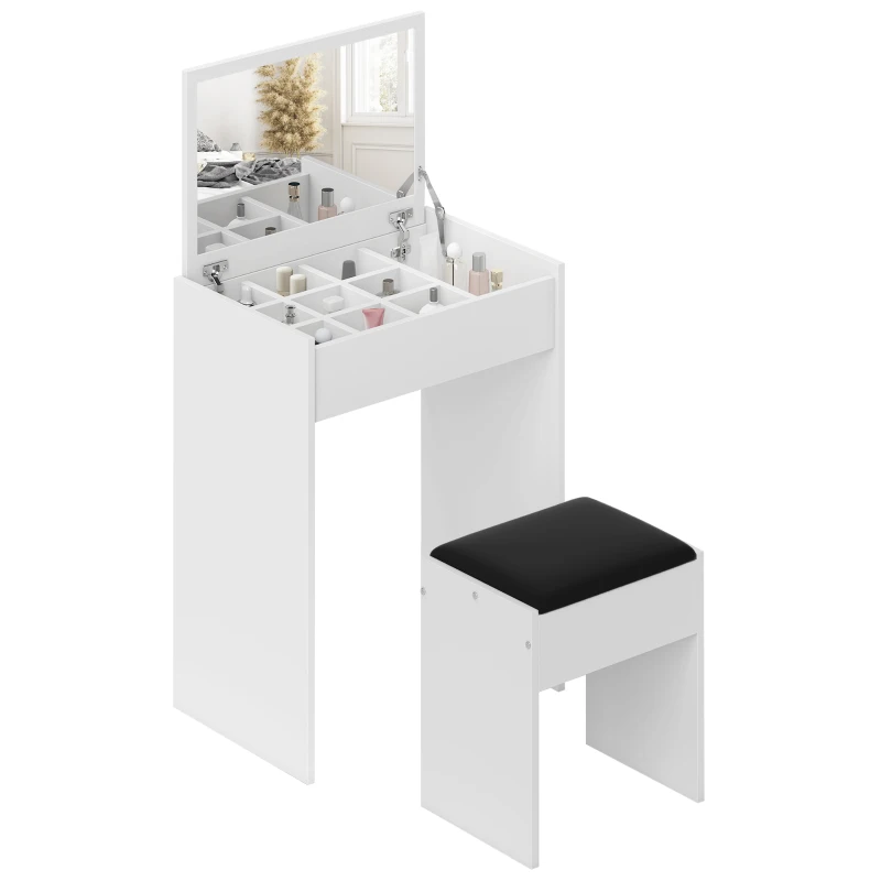 HOMCOM Modern Vanity Set with Makeup Table and Cushioned Stool, Dressing Table with Flip Top and Mirror for Bedroom, White