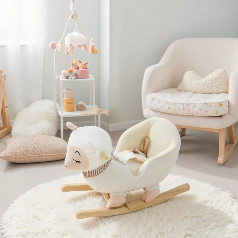 Qaba Baby Rocking Horse, Sheep Rocking Horse with Lullaby Song for Toddlers 18–36 Months, White