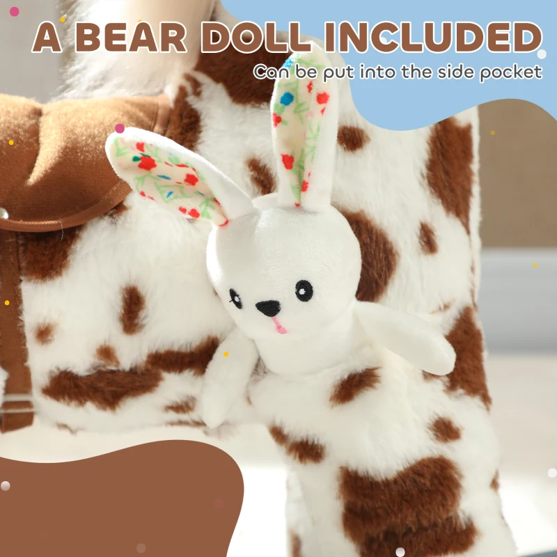 Qaba Rocking Horse, Animal Rocker with Rabbit Toy and Realistic Sound for Toddlers, Soft Filling Ride on Pony, Brown