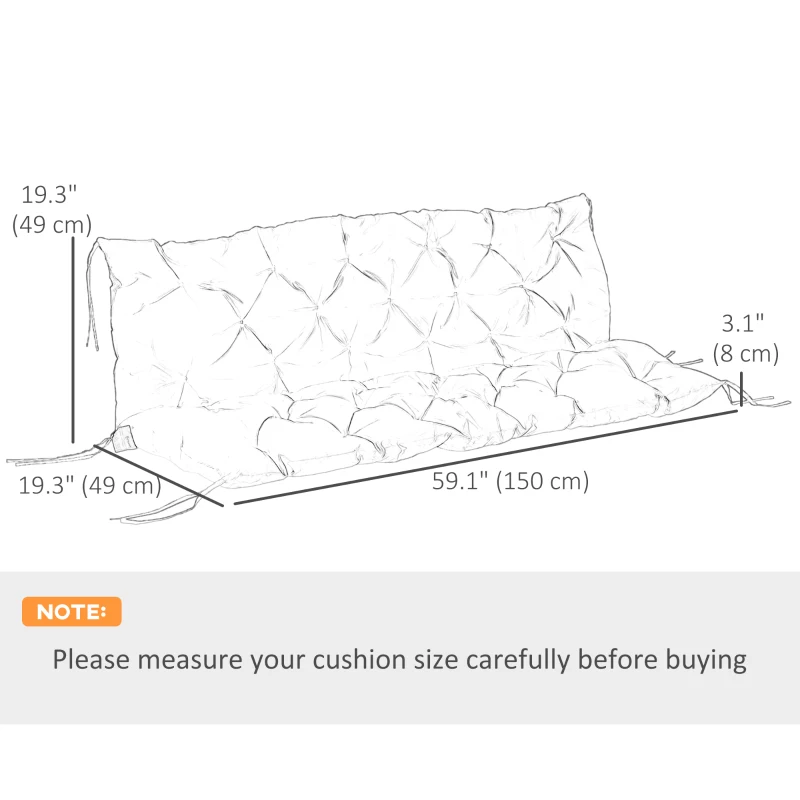 Outsunny 3 Seater Outdoor Seat Pads Bench Swing Chair Replacement Cushions Backrest for Patio Garden, Dark Grey