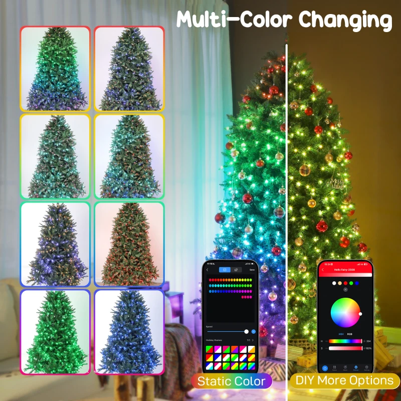 HOMCOM 7.5ft Prelit Christmas Tree with Full-Spectrum LEDs, Smart App Control, Wide Full Hinged Xmas Tree, Easy Assembly