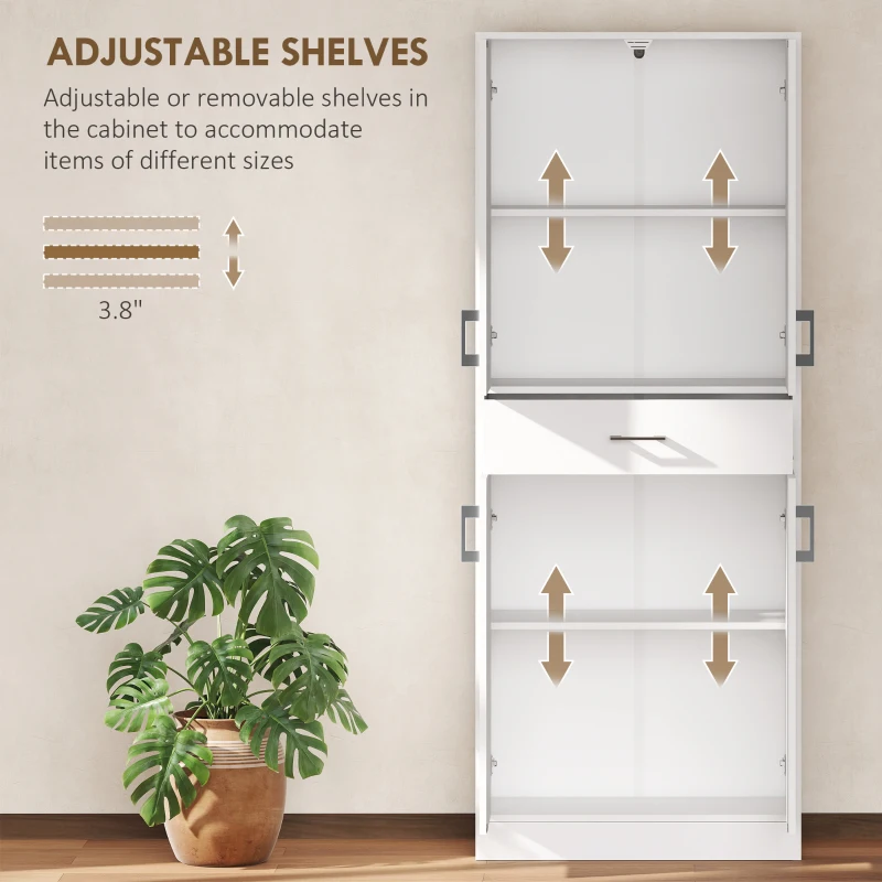 HOMCOM 71" Kitchen Pantry Cabinet with Drawer and Adjustable Shelf, Freestanding Tall Storage Cabinet with 2 Double Door Cupboards, White