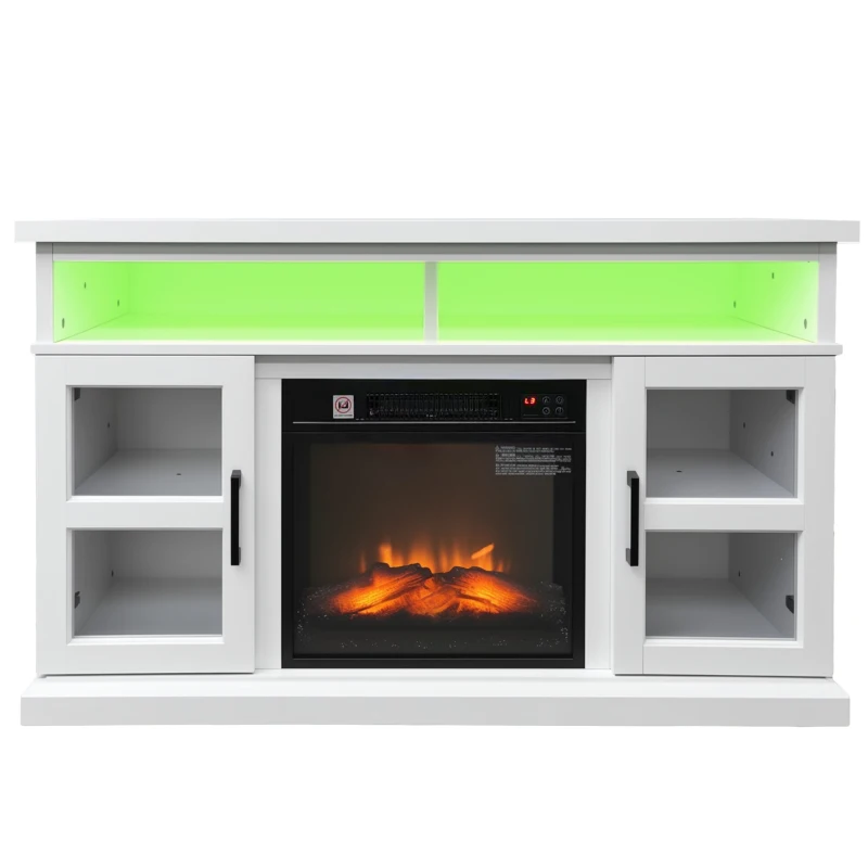 HOMCOM 48" Fireplace TV Stand for TVs Up to 55 Inches, Media Entertainment Center with 3D Flame, Adjustable Shelves, White