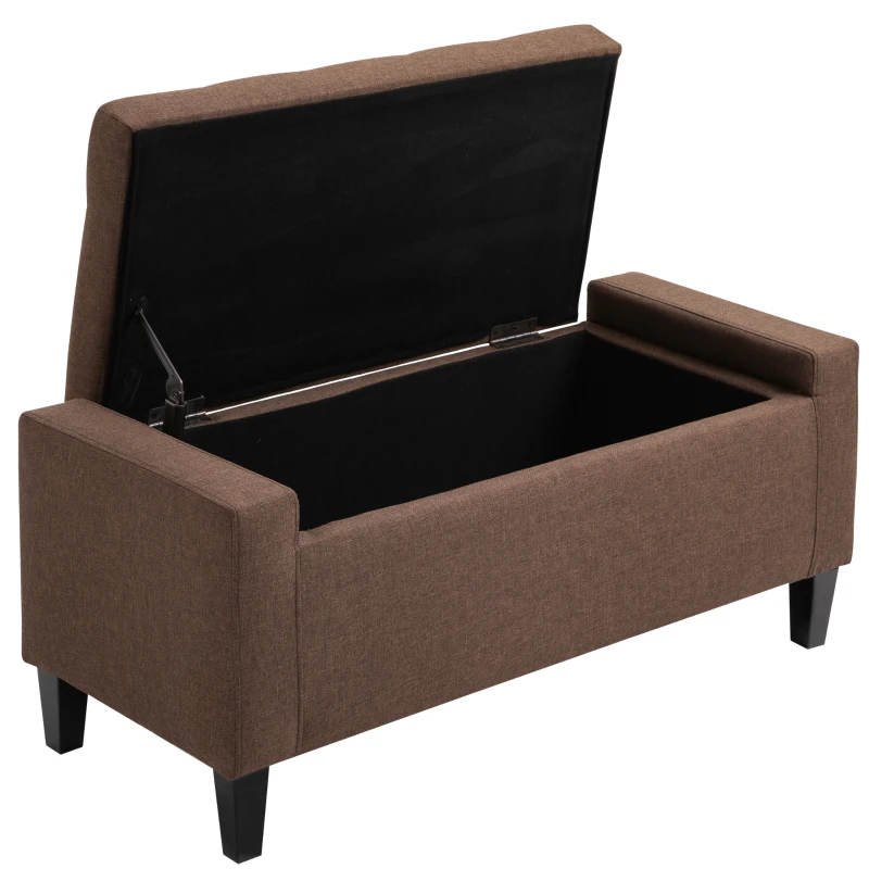 HOMCOM 36" Ottoman with Storage, Storage Ottoman Bench with Lift Top and Rubberwood Legs, Linen Upholstered Entryway Bench with Seating for Living Room, Bedroom, Holds up to 330 lb, Dark Brown