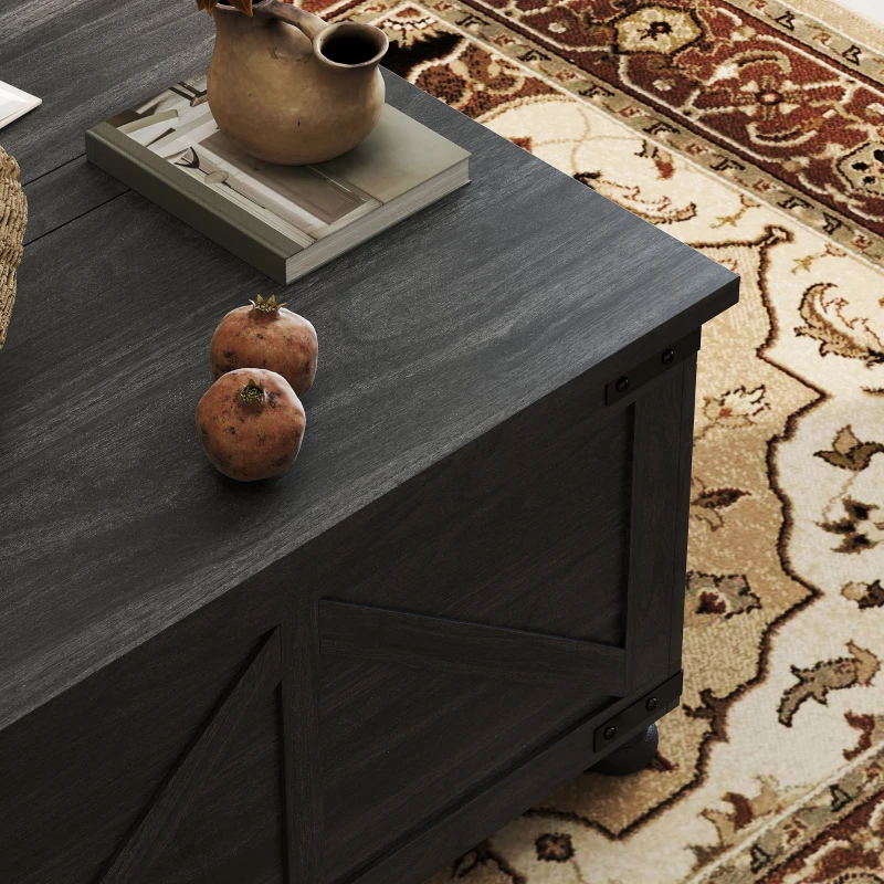 HOMCOM Coffee Table with Lift Top, 32" Farmhouse Center Table with Hidden Compartment for Living Room, Black Wood Grain