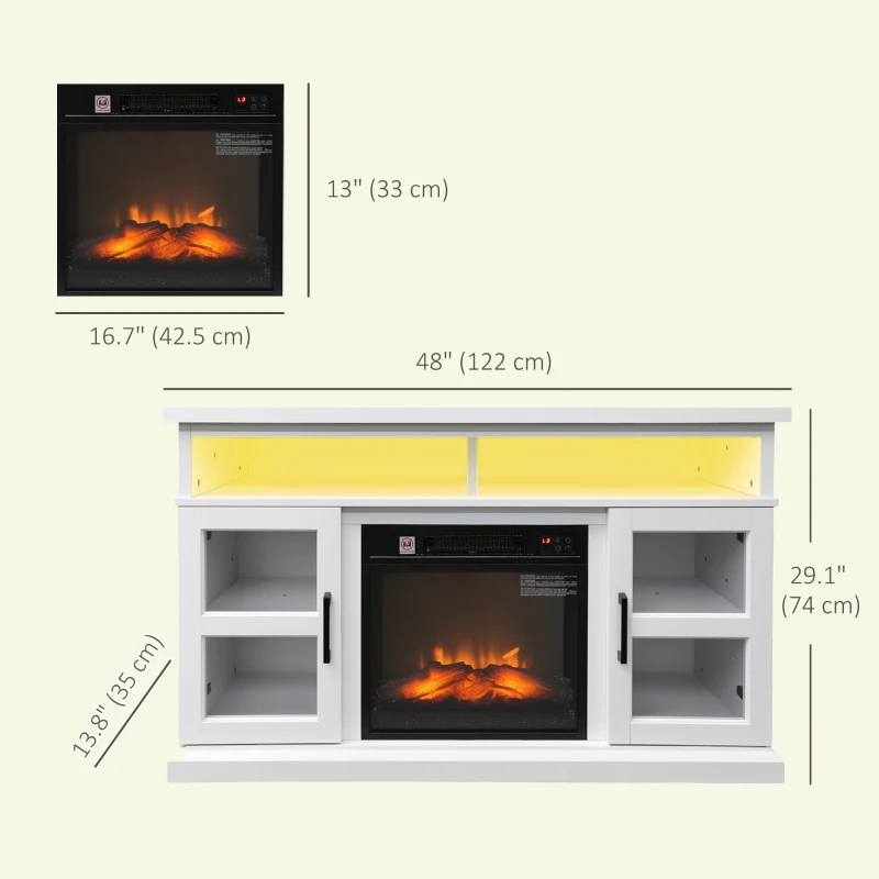 HOMCOM 48" Fireplace TV Stand for TVs Up to 55 Inches, Media Entertainment Center with 3D Flame, Adjustable Shelves, White