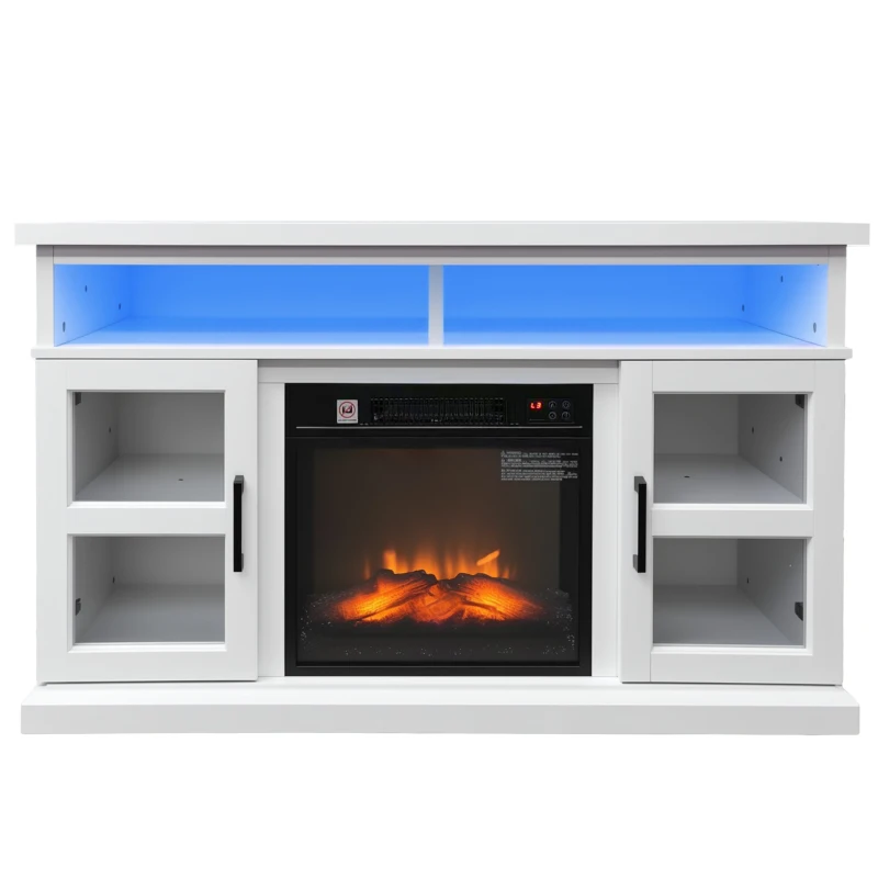 HOMCOM 48" Fireplace TV Stand for TVs Up to 55 Inches, Media Entertainment Center with 3D Flame, Adjustable Shelves, White