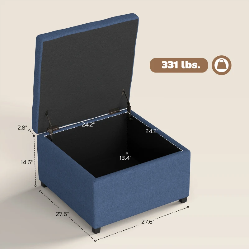 HOMCOM Round Storage Ottoman Bench, Button Tufted Ottoman with Flip Top for Living Room, Entryway and Bedroom, Blue