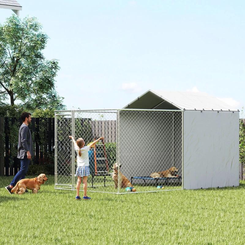 PawHut Galvanized Steel Dog Kennel Outdoor with Waterproof & UV-Resistant Cover for Large Dogs, 13.1' x 7.5' x 7.5'