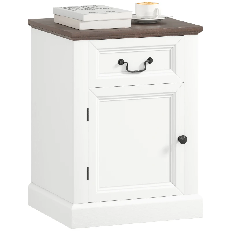 HOMCOM Side Table Set of 2, End Tables with Drawer and Cabinet, Nightstands for Small Spaces, Living Room, White