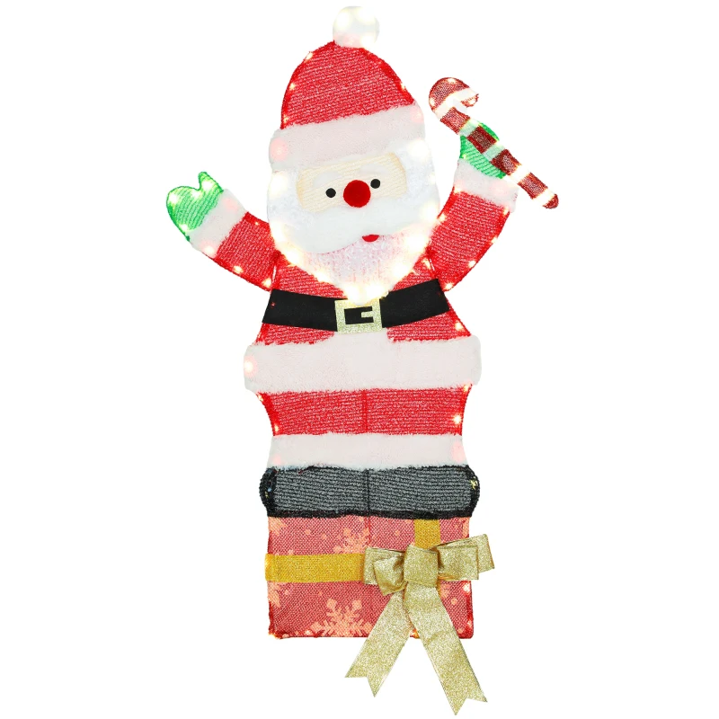 Outsunny 3ft Lighted Santa Claus, Light Up Christmas Decor with 97 LEDs, Stakes and Zip Ties, IP44 Waterproof for Indoor Outdoor