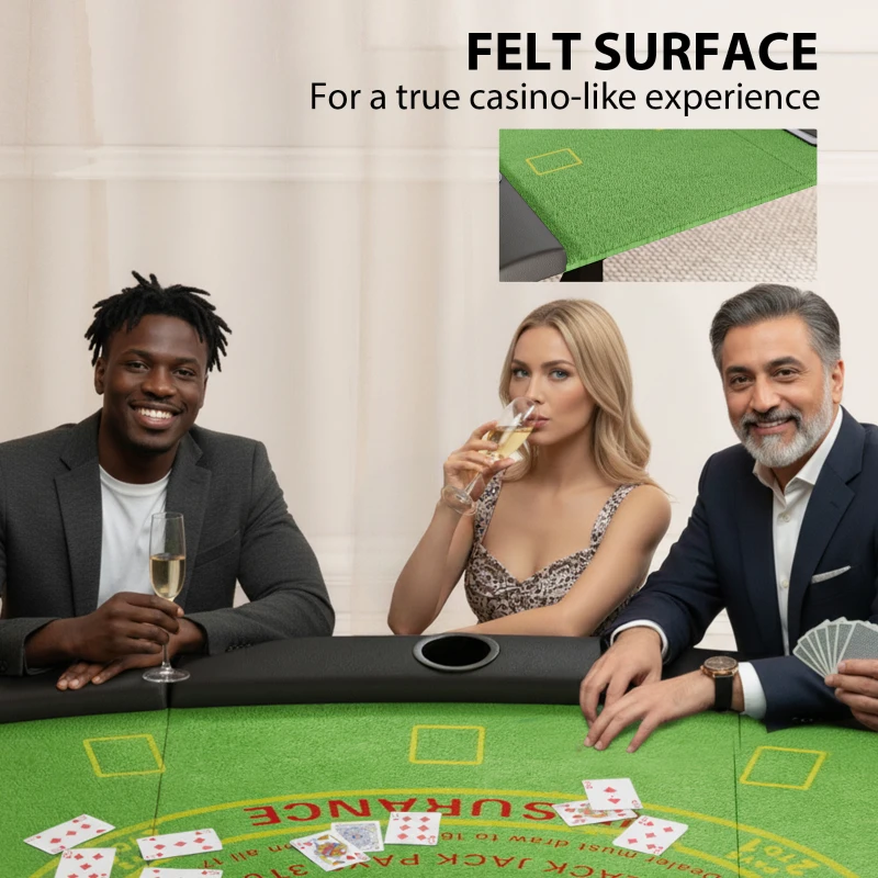 Soozier Poker Table Foldable, 72" 8 Player Casino Leisure Blackjack Texas Holdem Poker Table with 7 Cup Holders, Green