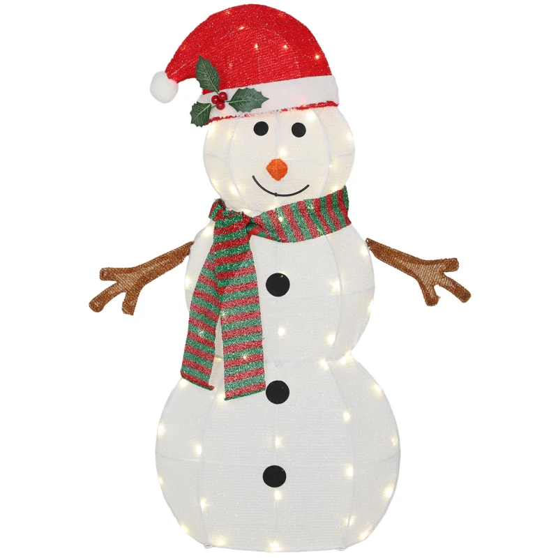 Outsunny Lighted Christmas Decoration, Outdoor Christmas Snowman with LED Lights, Stakes, Zip Ties, IP44 Waterproof