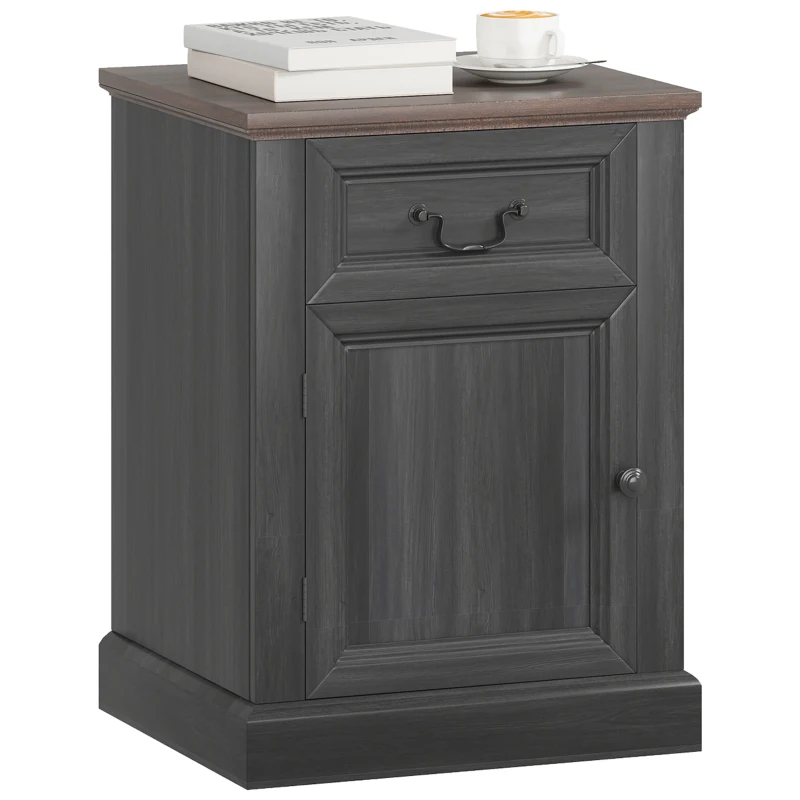 HOMCOM Side Table Set of 2, End Tables with Drawer and Cabinet, Nightstands for Small Spaces, Living Room, Black