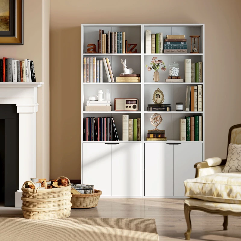 HOMCOM 4-Tier Open Bookshelf with Doors Modern Home Office Bookcase Storage Cabinet for Living Room Bathroom Study, White