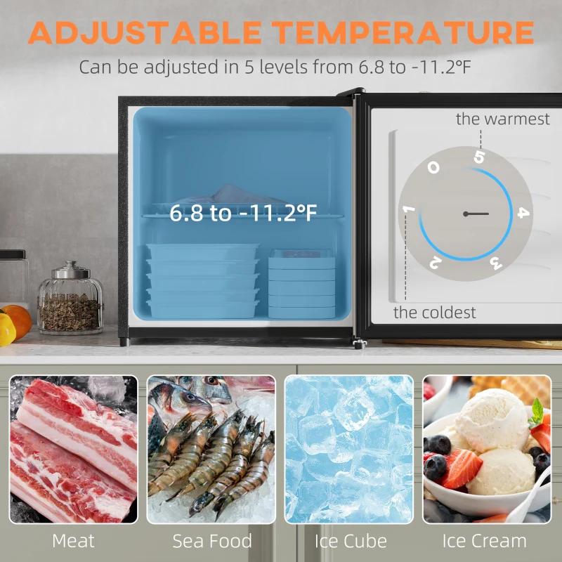 HOMCOM 1.1 Cu.Ft Countertop Mini Freezer, Compact Upright Freezer with Removable Shelves, Silver
