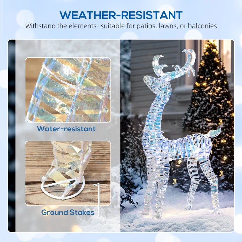 Outsunny Lighted Christmas Reindeer with Sleigh, Outdoor Reindeer with 170 LED Lights and Stakes, Holiday Decor, Silver