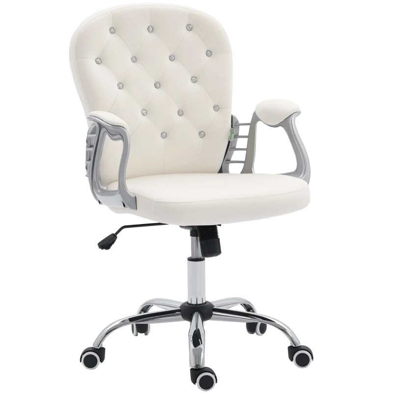 Vinsetto Office Chair, Computer Desk Chair with Adjustable Height and Tufted Back, Cream White