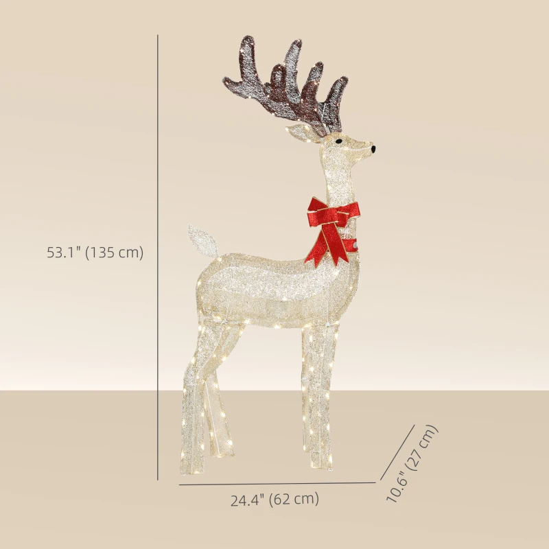 Outsunny 4.4FT Lighted Christmas Deer, Light Up Buck with Rotating Head, 123 LED Lights, Stakes and Zip Ties, Outdoor Waterproof