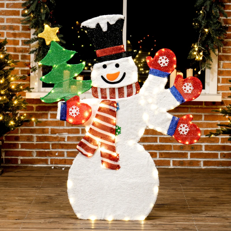 Outsunny 4FT Lighted Snowman, Light Up Christmas Decor with 148 LEDs, Stakes and Zip Ties, IP44 Waterproof for Outdoor Yard