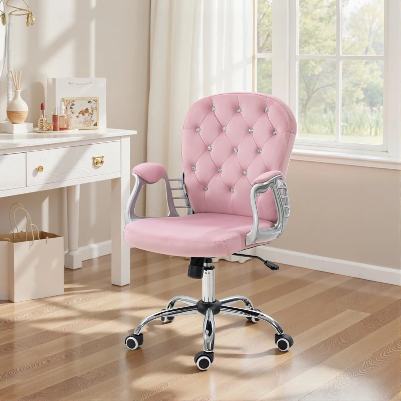 Vinsetto Office Chair, Computer Desk Chair with Adjustable Height and Tufted Back, Pink