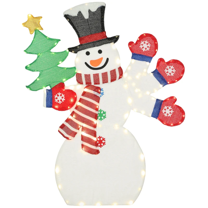 Outsunny 4FT Lighted Snowman, Light Up Christmas Decor with 148 LEDs, Stakes and Zip Ties, IP44 Waterproof for Outdoor Yard