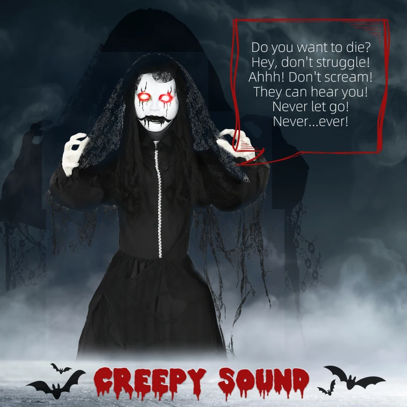 HOMCOM 5.6' Life Size Zombie Bride, Outdoor Halloween Decoration Animatronic, Sound and Motion Activated Light Up Eyes