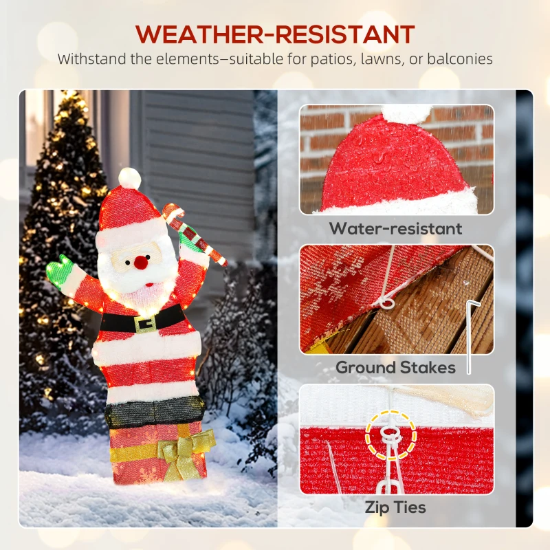 Outsunny 3ft Lighted Santa Claus, Light Up Christmas Decor with 97 LEDs, Stakes and Zip Ties, IP44 Waterproof for Indoor Outdoor