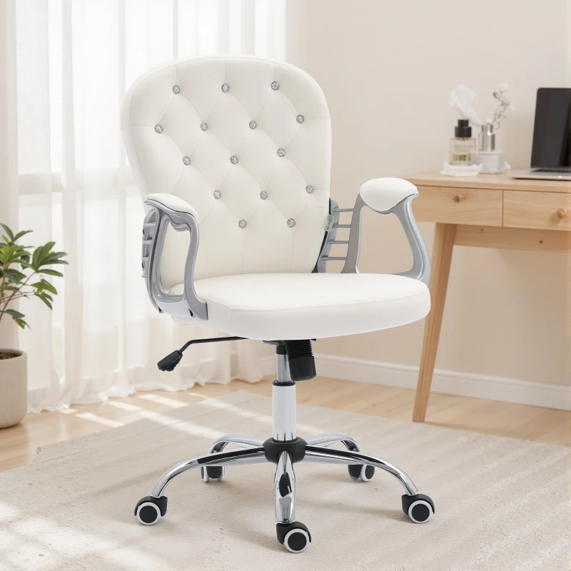 Vinsetto Office Chair, Computer Desk Chair with Adjustable Height and Tufted Back, Cream White