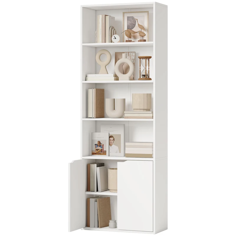 HOMCOM 4-Tier Open Bookshelf with Doors Modern Home Office Bookcase Storage Cabinet for Living Room Bathroom Study, White