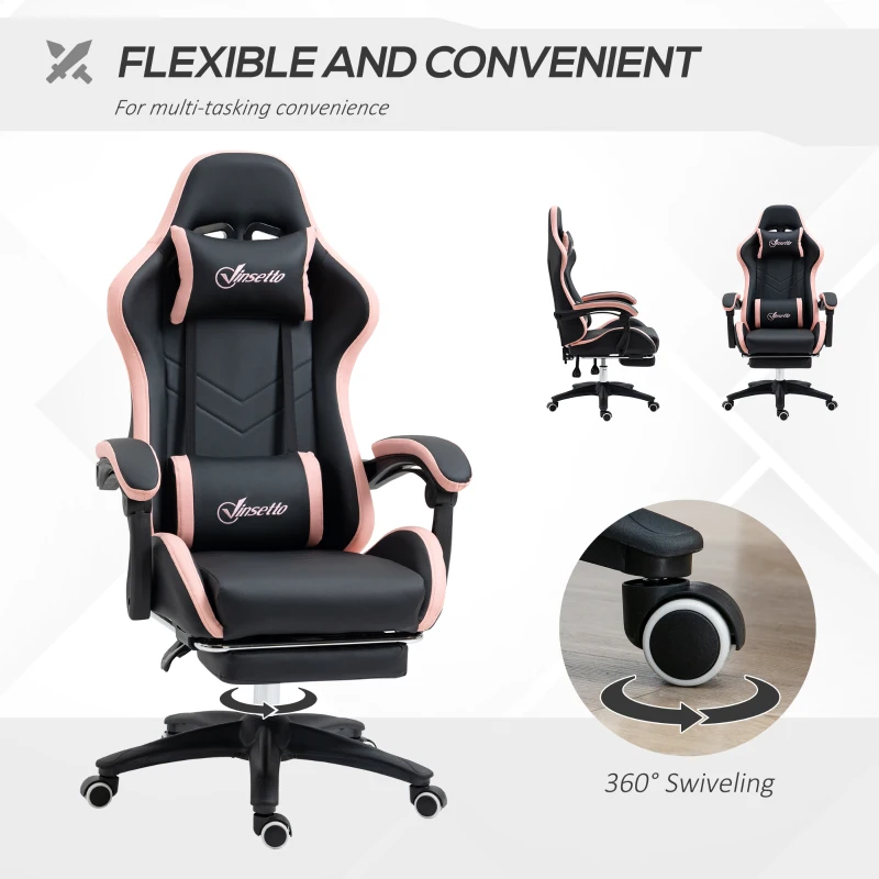 Vinsetto Computer Gaming Chair, PU Leather Office Desk Chair with Footrest, Swivel Wheels, 135° Reclining Back, Black