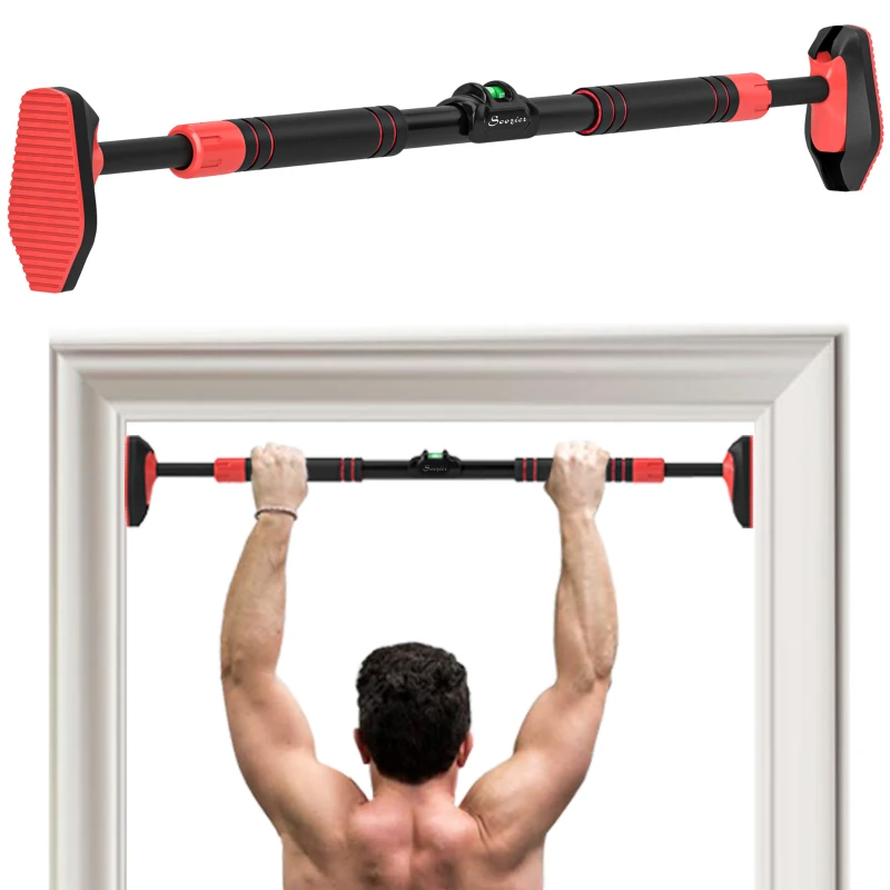 Soozier Pull Up Bar Doorway No Screws, Chin Up Bar with Level Metre, 37.8"-51.2" (96-130cm) Width Adjustable, Max Load 440lbs