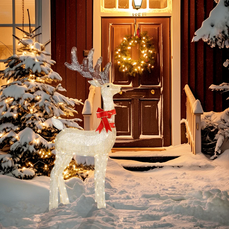 Outsunny 4.4FT Lighted Christmas Deer, Light Up Buck with Rotating Head, 123 LED Lights, Stakes and Zip Ties, Outdoor Waterproof