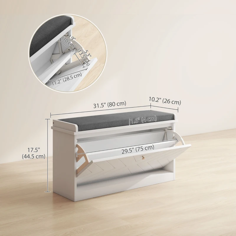 HOMCOM Shoe Storage with Seat, Upholstered Hallway Bench, Shoe Bench with Flip Drawer, Adjustable Shelf for 8 Pairs of Shoes