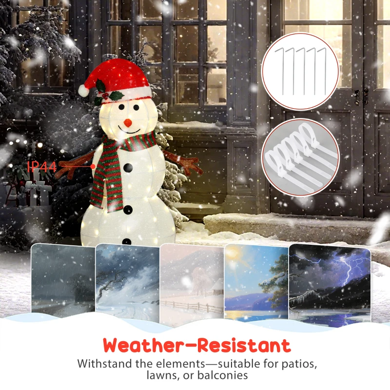 Outsunny Lighted Christmas Decoration, Outdoor Christmas Snowman with LED Lights, Stakes, Zip Ties, IP44 Waterproof