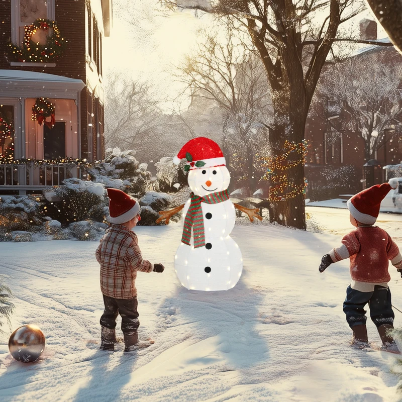 Outsunny Lighted Christmas Decoration, Outdoor Christmas Snowman with LED Lights, Stakes, Zip Ties, IP44 Waterproof