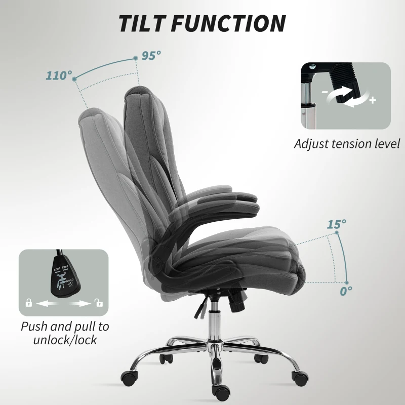 HOMCOM Executive Office Chair, Desk Chair with Flip-up Armrest, Diamond Fabric Computer Chair for Home Office, Dark Grey