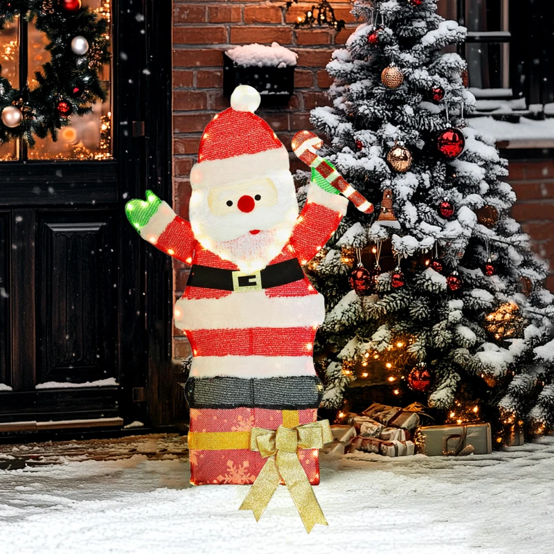 Outsunny 3ft Lighted Santa Claus, Light Up Christmas Decor with 97 LEDs, Stakes and Zip Ties, IP44 Waterproof for Indoor Outdoor