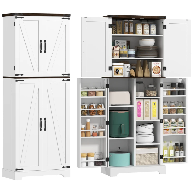 HOMCOM 64" Tall Kitchen Pantry Cabinet with Spice Racks and Adjustable Shelves, White