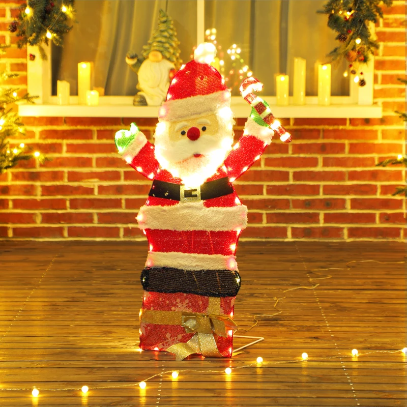 Outsunny 3ft Lighted Santa Claus, Light Up Christmas Decor with 97 LEDs, Stakes and Zip Ties, IP44 Waterproof for Indoor Outdoor